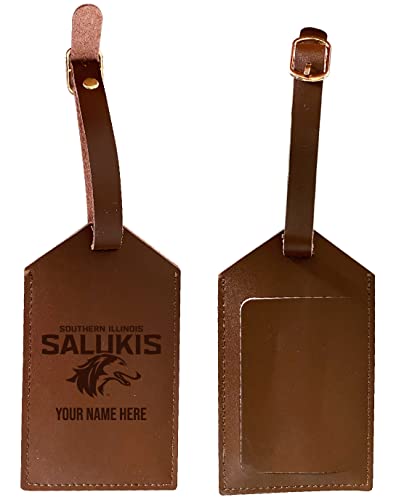 Southern Illinois Salukis Premium Leather Luggage Tag - Laser-Engraved Custom Name Option