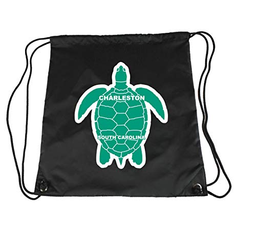 Charleston South Carolina Souvenir Cinch Bag with Drawstring Backpack Tote Beach Bag Green Turtle Design