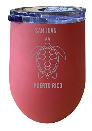 R and R Imports San Juan Puerto Rico Souvenir 12 oz Coral Laser Etched Insulated Wine Stainless Steel Turtle Design
