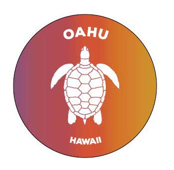 Oahu Hawaii 4 Inch Round Decal Sticker Turtle Design