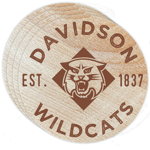 Davidson College Officially Licensed Wood Coasters (4-Pack) - Laser Engraved, Never Fade Design