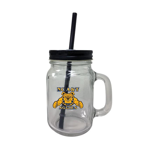 North Carolina A&T State Aggies NCAA Iconic Mason Jar Glass - Officially Licensed Collegiate Drinkware with Lid and Straw 
