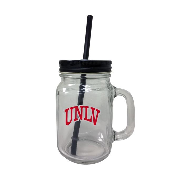 UNLV Rebels NCAA Iconic Mason Jar Glass - Officially Licensed Collegiate Drinkware with Lid and Straw 