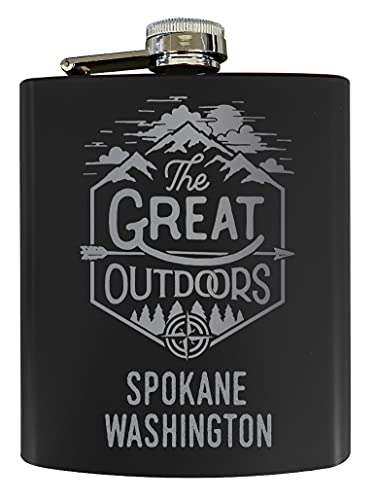 Spokane Washington Laser Engraved Explore the Outdoors Souvenir 7 oz Stainless Steel 7 oz Flask Black