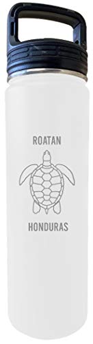 Roatan Honduras Souvenir 32 Oz Engraved White Insulated Double Wall Stainless Steel Water Bottle Tumbler