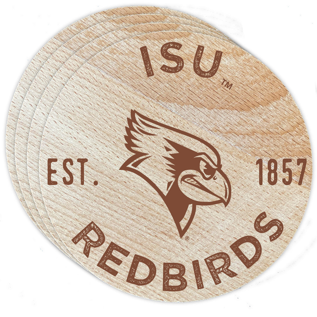 Illinois State Redbirds Officially Licensed Wood Coasters (4-Pack) - Laser Engraved, Never Fade Design