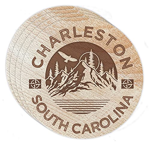 Charleston South Carolina 4 Pack Engraved Wooden Coaster Camp Outdoors Design