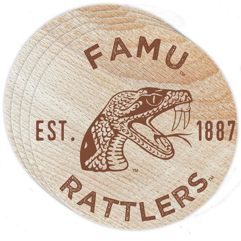 Florida A&M Rattlers Officially Licensed Wood Coasters (4-Pack) - Laser Engraved, Never Fade Design