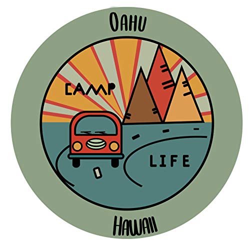 Oahu Hawaii Souvenir 4 Inch Vinyl Decal Sticker Camping Design