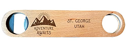 St. George Utah Laser Engraved Wooden Bottle Opener Adventure Awaits Design
