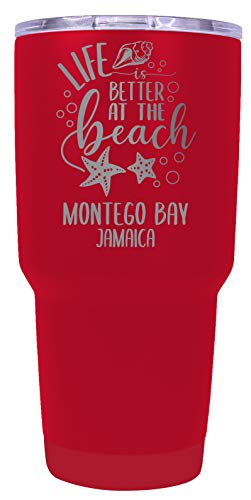 Montego Bay Jamaica Souvenir Laser Engraved 24 Oz Insulated Stainless Steel Tumbler Red.