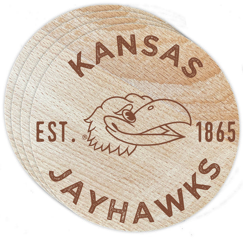 Kansas Jayhawks Officially Licensed Wood Coasters (4-Pack) - Laser Engraved, Never Fade Design