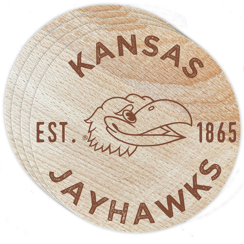 Kansas Jayhawks Officially Licensed Wood Coasters (4-Pack) - Laser Engraved, Never Fade Design