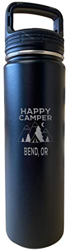 Bend Oregon Happy Camper 32 Oz Engraved Black Insulated Double Wall Stainless Steel Water Bottle Tumbler