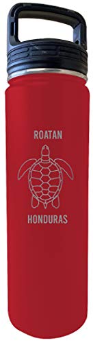 Roatan Honduras Souvenir 32 Oz Engraved Red Insulated Double Wall Stainless Steel Water Bottle Tumbler
