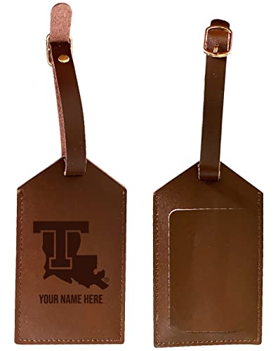 Louisiana Tech Bulldogs Premium Leather Luggage Tag - Laser-Engraved Custom Name Option