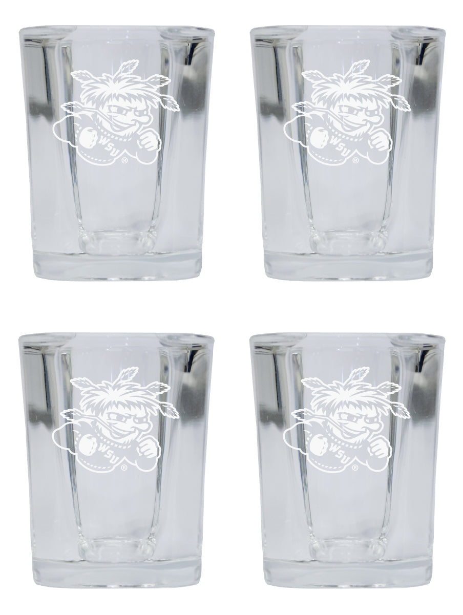 Wichita State Shockers 2 Ounce Square Shot Glass laser etched logo Design 4-Pack