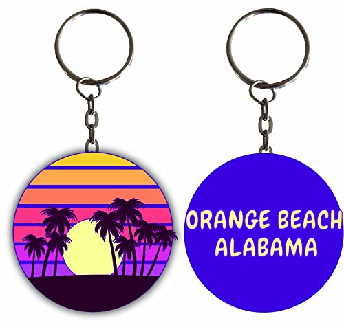 Orange Beach Alabama Sunset Palm Metal Keychain