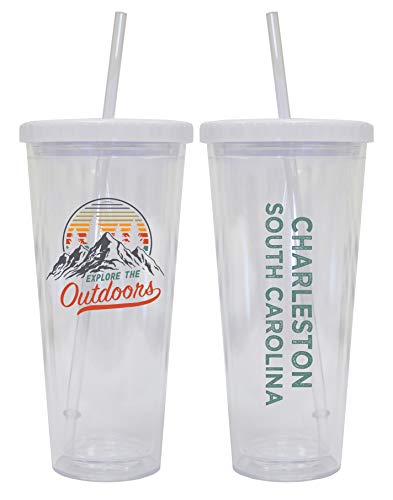 Charleston South Carolina Camping 24 oz Reusable Plastic Straw Tumbler w/Lid & Straw