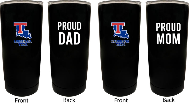 Louisiana Tech Bulldogs NCAA Insulated Tumbler - 16oz Stainless Steel Travel Mug Proud Mom and Dad Design Black