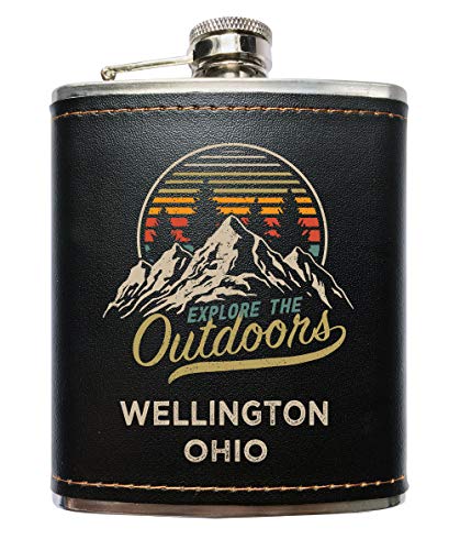 Wellington Ohio Black Leather Wrapped Flask