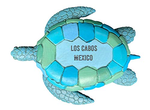 Los Cabos Mexico Souvenir Hand Painted Resin Refrigerator Magnet Sunset and Green Turtle Design 3-Inch Approximately