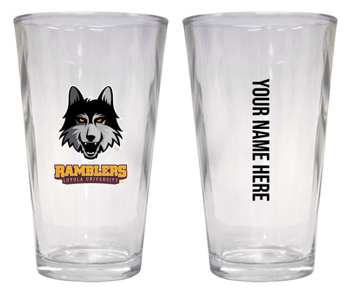 Customizable NCAA Loyola University Ramblers 16 oz Pint Glass – Perfect Gift Personalized With your own  or any fan name