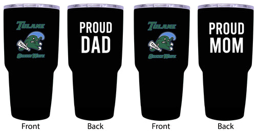 Tulane University Green Wave Proud Parent 24 oz Insulated Tumblers Set - Black, Mom & Dad Edition