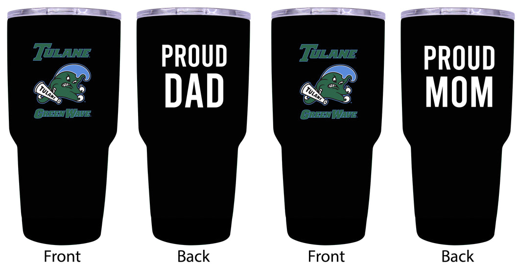 Tulane University Green Wave Proud Parent 24 oz Insulated Tumblers Set - Black, Mom & Dad Edition