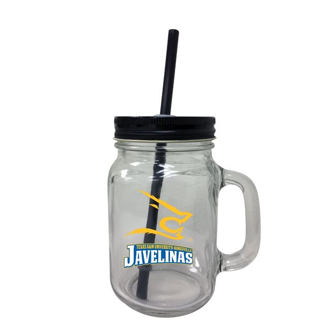Texas A&M Kingsville Javelinas NCAA Iconic Mason Jar Glass - Officially Licensed Collegiate Drinkware with Lid and Straw 