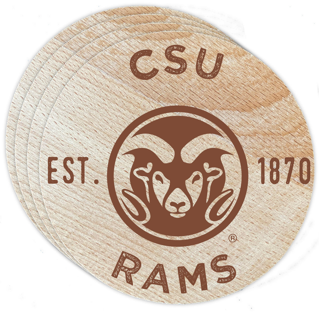 Colorado State Rams Officially Licensed Wood Coasters (4-Pack) - Laser Engraved, Never Fade Design