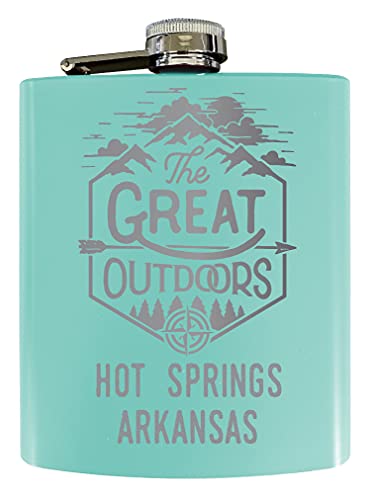 Hot Springs Arkansas Laser Engraved Explore the Outdoors Souvenir 7 oz Stainless Steel 7 oz Flask Seafoam