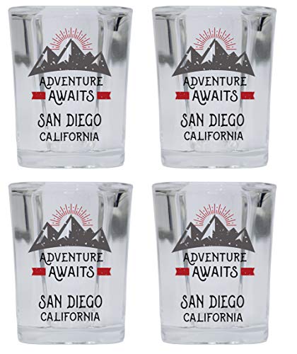 San Diego California Souvenir 2 Ounce Square Base Liquor Shot Glass Adventure Awaits Design 4-Pack
