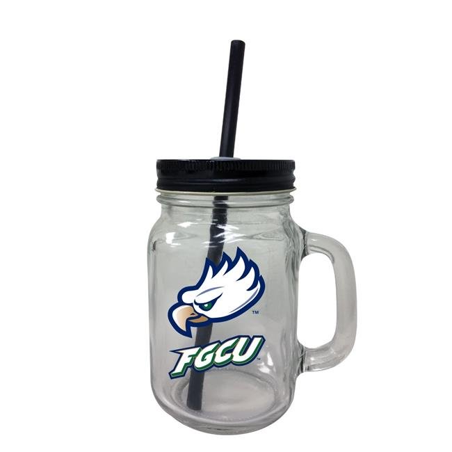 Florida Gulf Coast Eagles NCAA Iconic Mason Jar Glass - Officially Licensed Collegiate Drinkware with Lid and Straw 