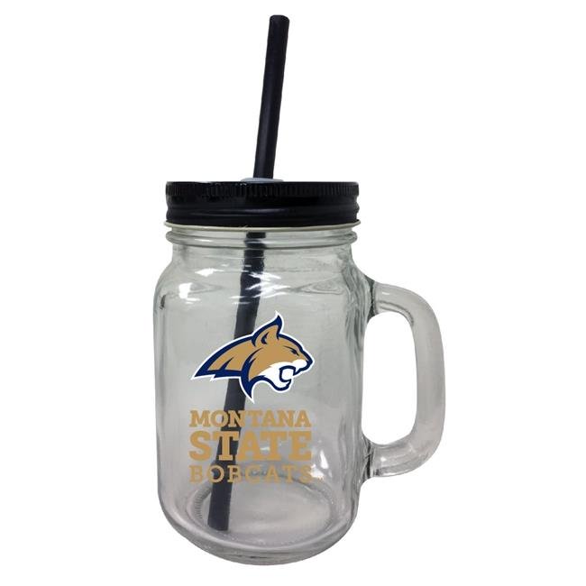 Montana State Bobcats NCAA Iconic Mason Jar Glass - Officially Licensed Collegiate Drinkware with Lid and Straw 
