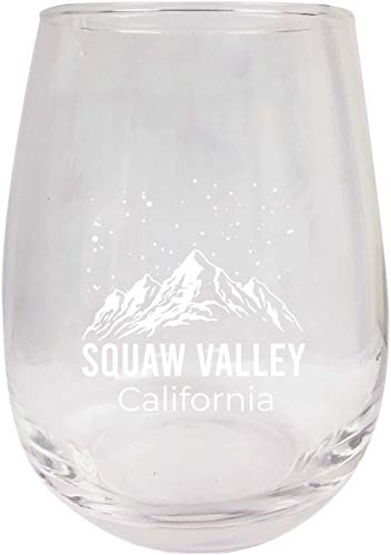 Squaw Valley California Ski Adventures Etched Stemless Wine Glass 9 oz 2-Pack
