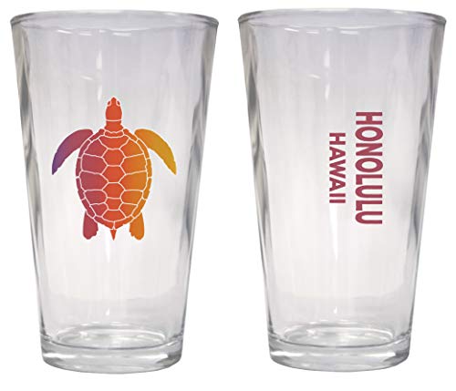 Honolulu Hawaii Souvenir 16 oz Pint Glass Turtle Design