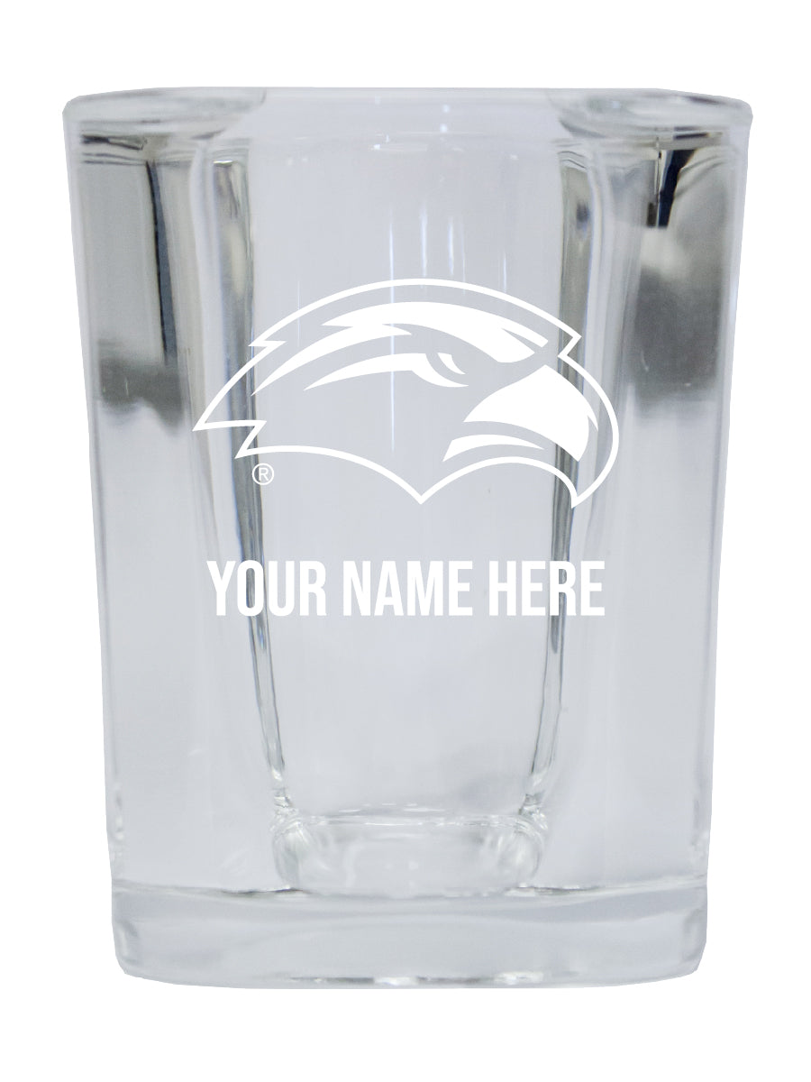 Personalized Customizable Southern Mississippi Golden Eagles Etched Stemless Shot Glass 2 oz With Custom Name
