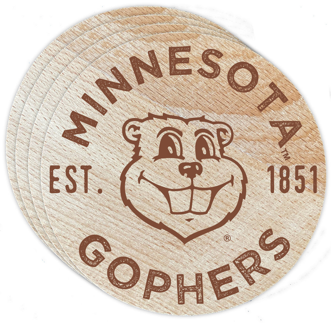 Minnesota Gophers Officially Licensed Wood Coasters (4-Pack) - Laser Engraved, Never Fade Design