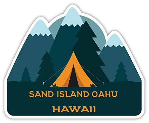 Sand Island Oahu Hawaii Souvenir 4-Inch Fridge Magnet Camping Tent Design