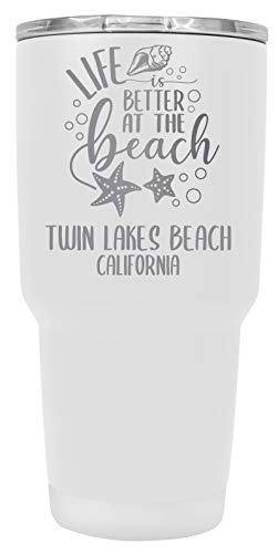 Twin Lakes Beach California Souvenir Laser Engraved 24 Oz Insulated Stainless Steel Tumbler White