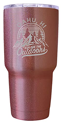 Oahu Hawaii Souvenir Laser Engraved 24 oz Insulated Stainless Steel Tumbler Rose Gold