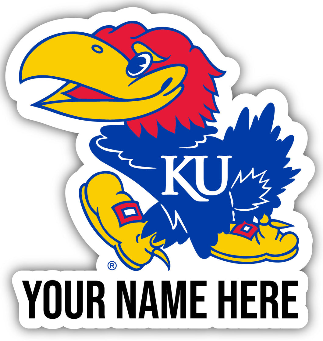 Kansas Jayhawks 9x14-Inch Mascot Logo NCAA Custom Name Vinyl Sticker - Personalize with Name