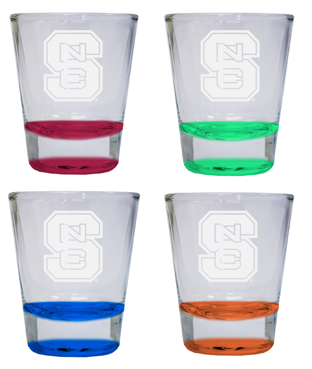 NCAA NC State Wolfpack Collector's 2oz Laser-Engraved Spirit Shot Glass Red, Orange, Blue and Green 4-Pack