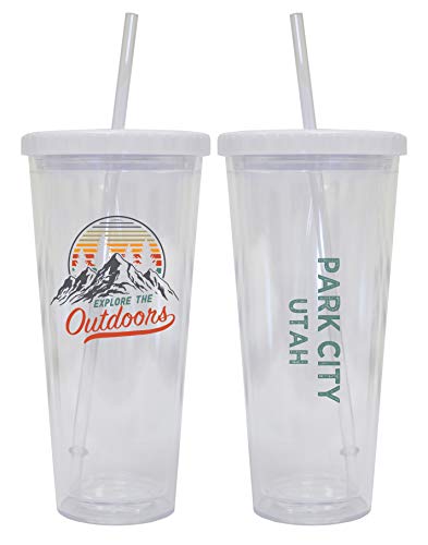 Park City Utah Camping 24 oz Reusable Plastic Straw Tumbler w/Lid & Straw 2-Pack