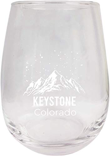 Keystone Colorado Ski Adventures Etched Stemless Wine Glass 9 oz 2-Pack
