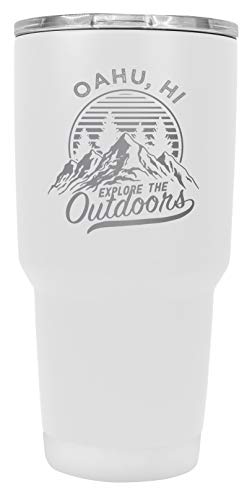 Oahu Hawaii Souvenir Laser Engraved 24 oz Insulated Stainless Steel Tumbler White White.