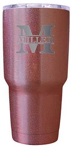 Customizable Laser Etched Monogram 24 oz Insulated Stainless Steel Tumbler Personalized with Custom Monogram Name and Initial Rose Gold RedG.