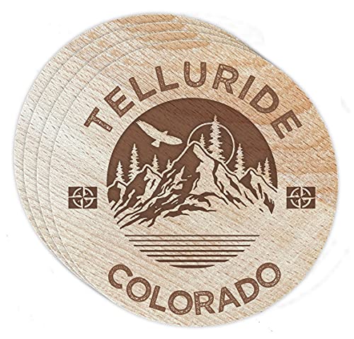 Telluride Colorado 4 Pack Engraved Wooden Coaster Camp Outdoors Design