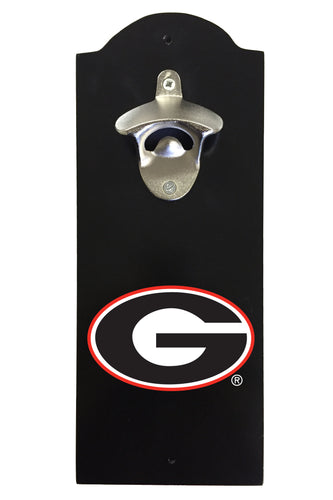 Georgia Bulldogs Wall-Mounted Bottle Opener – Sturdy Metal with Decorative Wood Base for Home Bars, Rec Rooms & Fan Caves